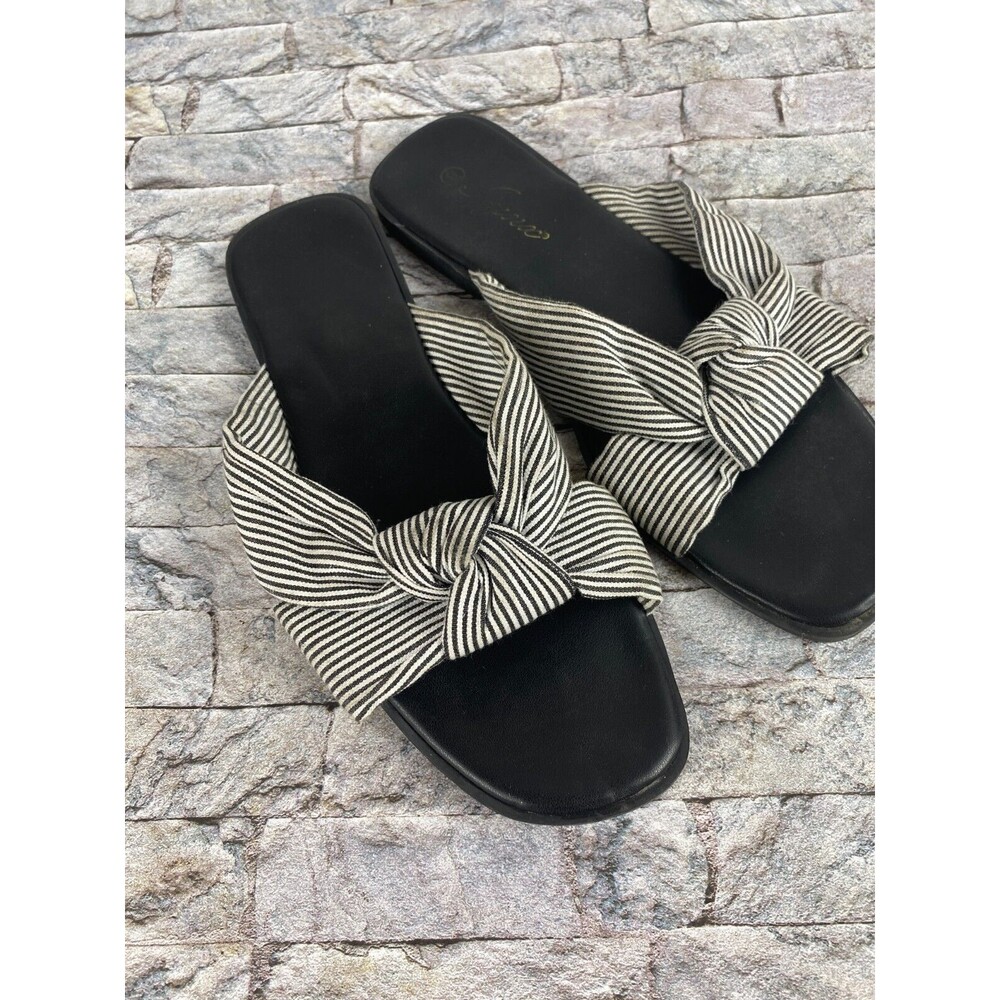 Lynx Women's Size 9 Striped Knotted Fabric Slip On Open Toe Flats Sandals